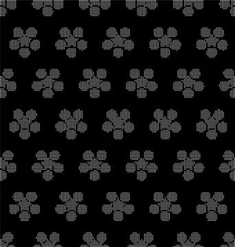 Halftone round black seamless background retro Japanese round flower chintz Stock Illustration