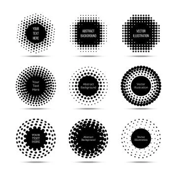 Halftone round design vector elements. Circle pop art banners set Stock Illustration