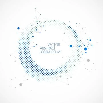 Halftone science background with connecting dots and lines. Digital data visu Illustrazione stock