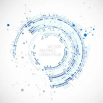 Halftone science background with connecting dots and lines. Digital data visu Illustrazione stock