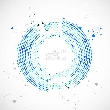 Halftone science background with connecting dots and lines. Digital data visu Illustrazione stock