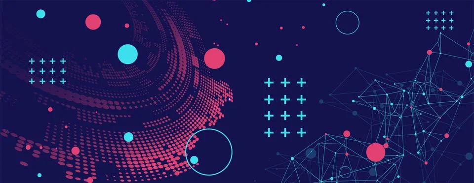 Halftone science background with connecting dots and lines. Digital data visu 스톡 일러스트