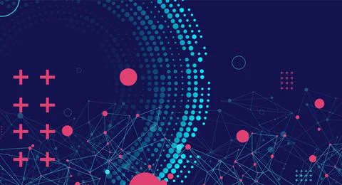 Halftone science background with connecting dots and lines. Digital data visu Stock Illustration