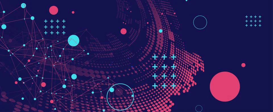 Halftone science background with connecting dots and lines. Digital data visu Stock Illustration