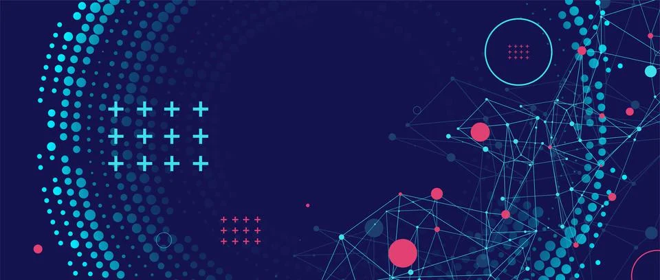 Halftone science background with connecting dots and lines. Digital data visu イラスト素材
