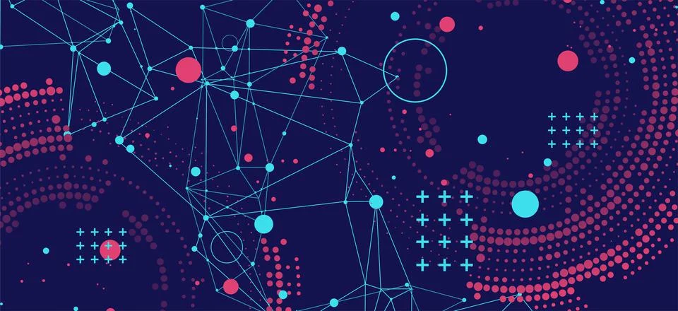Halftone science background with connecting dots and lines. Digital data visu Illustrazione stock