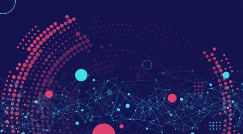 Halftone science background with connecting dots and lines. Digital data visu Stock Illustration