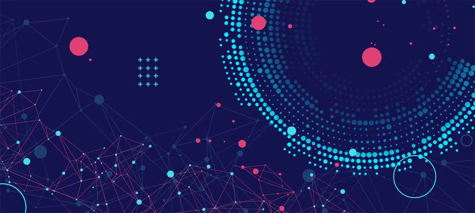 Halftone science background with connecting dots and lines. Digital data visu Illustrazione stock