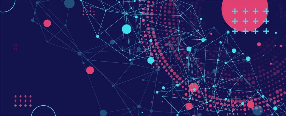 Halftone science background with connecting dots and lines. Digital data visu Illustrazione stock