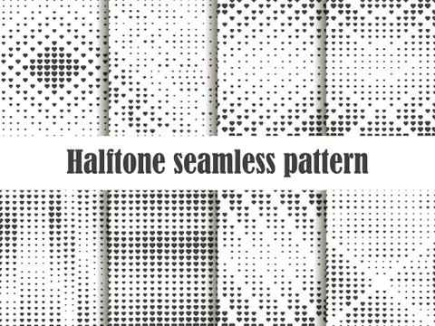 Halftone seamless pattern set, dotted backdrop with heart pop art style. St.  Illustrazione stock