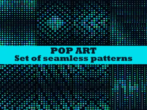 Halftone seamless pattern set, dotted backdrop with heart pop art style Stock Illustration
