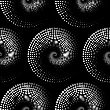Halftone seamless Spiral Texture Pattern, Abstract Black And White dots circles Stock Illustration