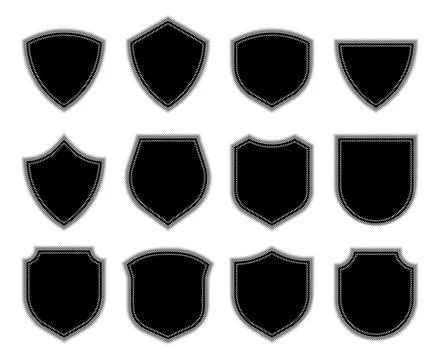 Halftone shield icon set, dot pattern variation of protection defense symbo.. Stock Illustration