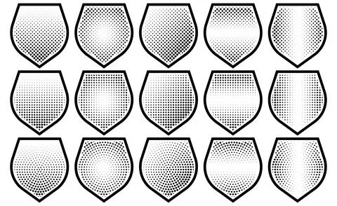Halftone shield icon set, safety badge dotted symbol, protection defense ar.. Stock Illustration