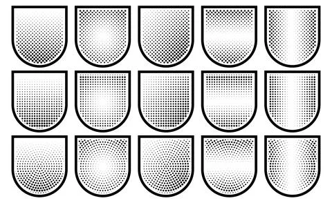 Halftone shield icon set, safety badge dotted symbol, protection defense Stock Illustration