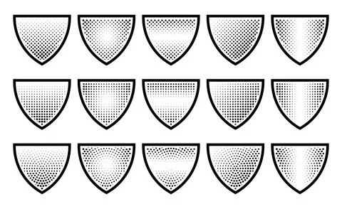 Halftone shield icon set, safety badge dotted symbol, protection defense ar.. Stock Illustration