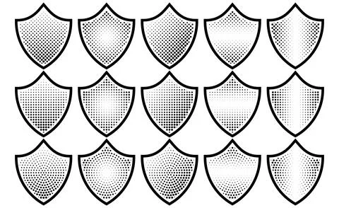 Halftone shield icon set, safety badge dotted symbol, protection defense ar.. Stock Illustration