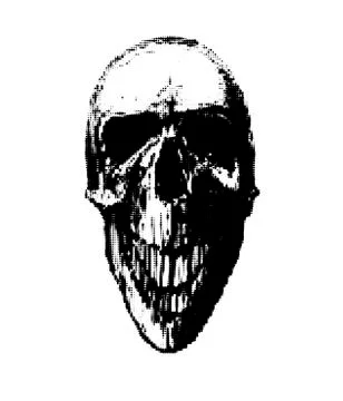 Halftone skull. Design element. Invitation, party. Mosaic, perforation, grung Illustrazione stock