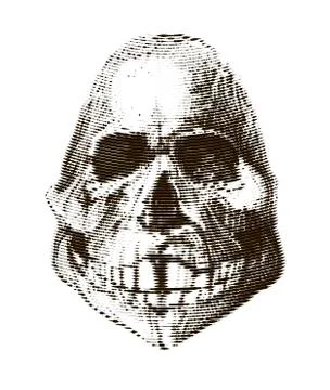 Halftone skull. Design element. Invitation, party. Mosaic, perforation, grung Ilustração Stock