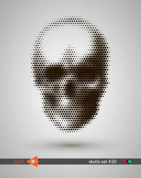 Halftone skull, line, square, rectangle, circles, bubbles. Design element. In Stock Illustration
