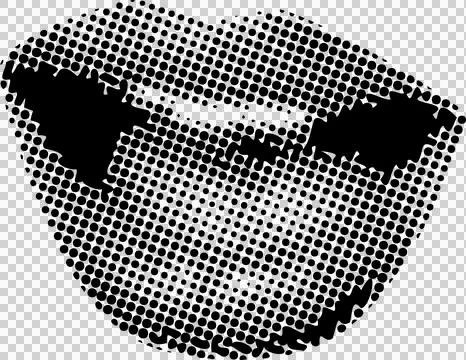 Halftone smiling face is appearing on transparent background, with spiky eyes Stock Illustration