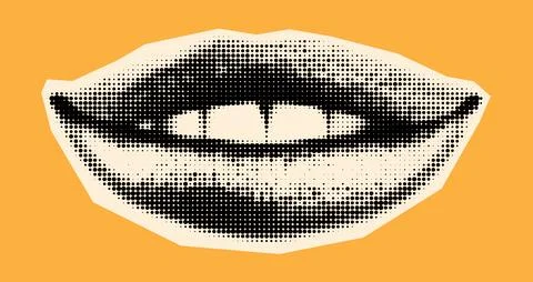 Halftone Smiling Lips on Orange Background Stock Illustration