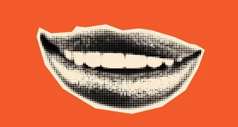 Halftone Smiling Lips on Orange Background Stock Illustration