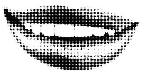 Halftone Smiling Lips with Visible Teeth Stock Illustration