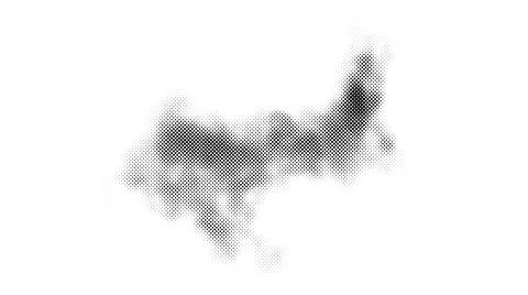 Halftone smoke texture. Black and white dotted fog cloud background. Comic and Stock Illustration
