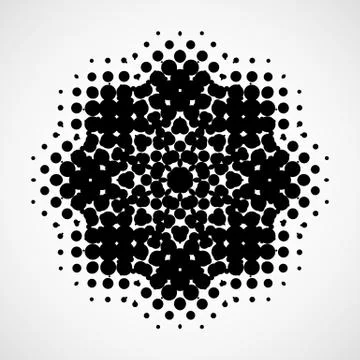Halftone snowflake. Abstract black and white design element Stock Illustration