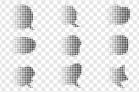 Halftone speech bubbles. Dotted text icons. Communication symbols. Stock Illustration