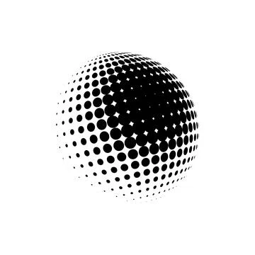 Halftone sphere dotted vector illustration. Circle halftone patterns dots logo Stock Illustration