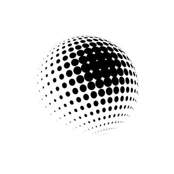 Halftone sphere dotted vector illustration. Circle halftone patterns dots logo Stock Illustration