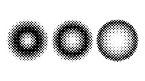 Halftone spheres set. Semitone dotted globes. Comic texture circles. Round Stock Illustration
