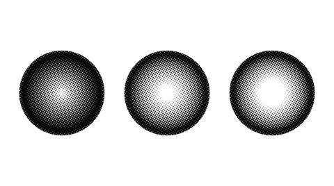 Halftone spheres set. Semitone dotted globes. Comic texture circles. Round Stock Illustration