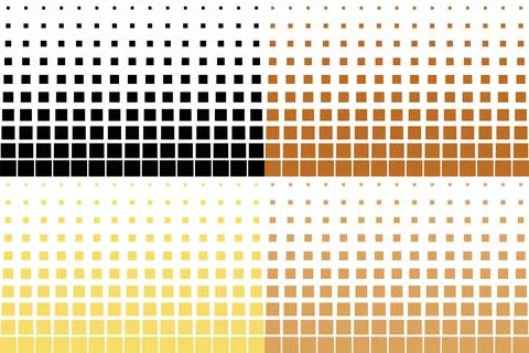 Halftone Square Pattern Set in Black, Yellow, and Brown Gradient Tones Stock Illustration