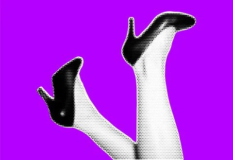 Halftone Stipple Effect Illustration of Elegant High Heels and Female Legs in Stock Illustration
