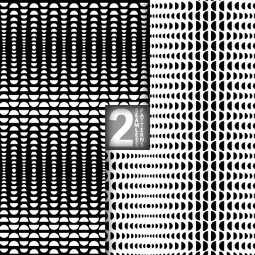 Halftone Style Vector Black White Seamless Patterns, Set of 2 Stock Illustration
