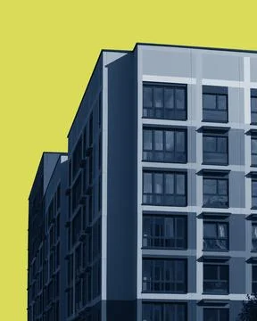 Halftone-styled image of a modern multi-story apartment building with balco.. Foto stock