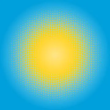Halftone sun design element. Circle of yellow dots on blue sky background イラスト素材