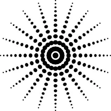 Halftone sun rays pop art, compositions, points reduced circle glow Stock Illustration