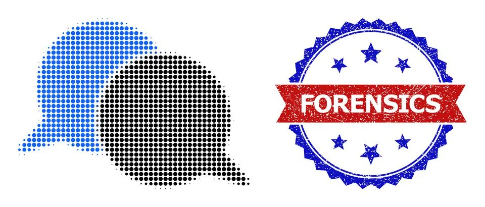 Halftone Talking Messages Icon and Unclean Bicolor Forensics Stamp Seal Stock Illustration