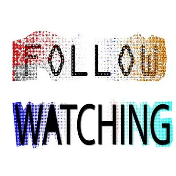Halftone Text Art with Follow Watching Typography Stock Illustration