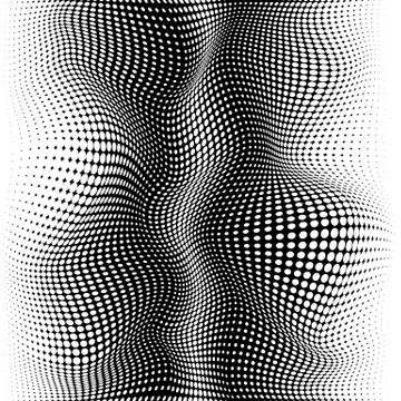 Halftone texture. Black dots warp effect. Halftone black and white vector ill Ilustración de archivo
