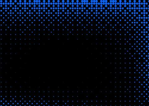 Halftone texture with blue dots on a black background. Minimalism, vector. Ba Illustrazione stock
