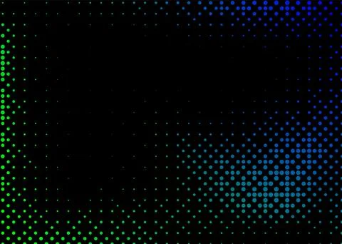 Halftone texture with blue dots on a black background. Minimalism, vector. Ba Stock Illustration