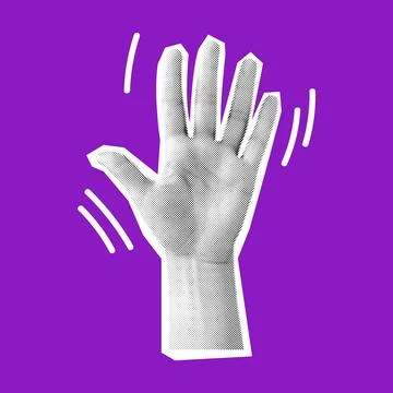 Halftone textured hand waving for Hello vector illustration Stock Illustration
