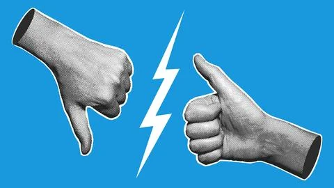 Halftone Thumbs Up Down Lightning Split Blue Illustration イラスト素材