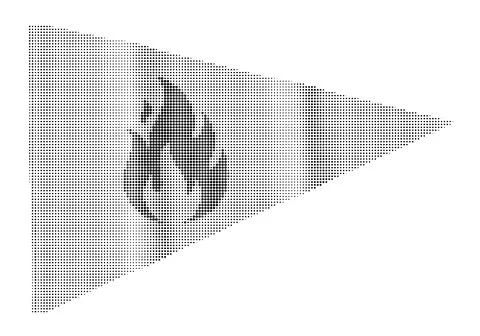 Halftone triangle banner with black fire symbol and dotted texture for crea.. イラスト素材