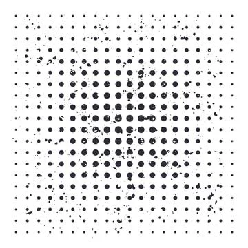 Halftone vector background with black dots on white and grunge effect Illustrazione stock